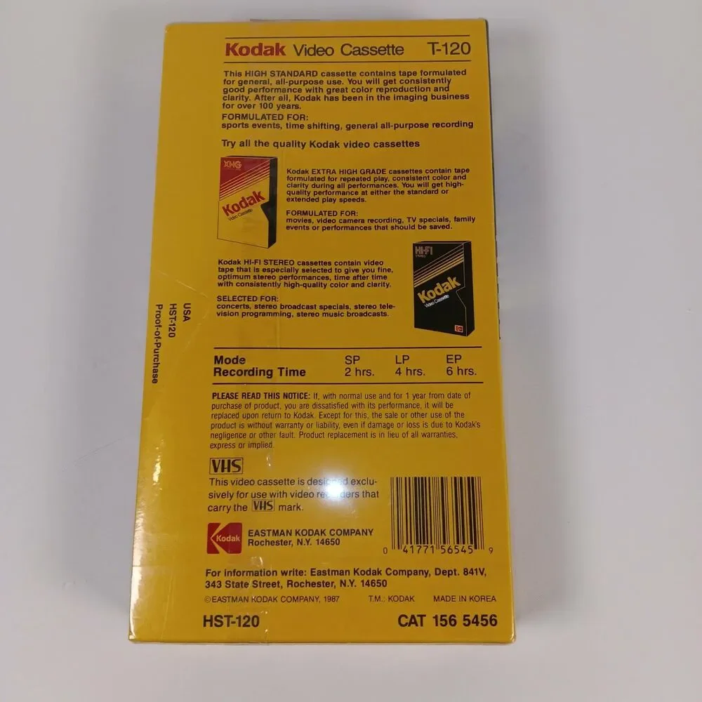 Kodak High Standard T-120 VHS Video Cassette Tape Blank 6 Hours Sealed Vintage
